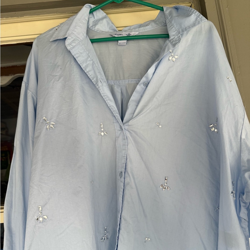 Old Navy Sky Blue Cropped Shirt